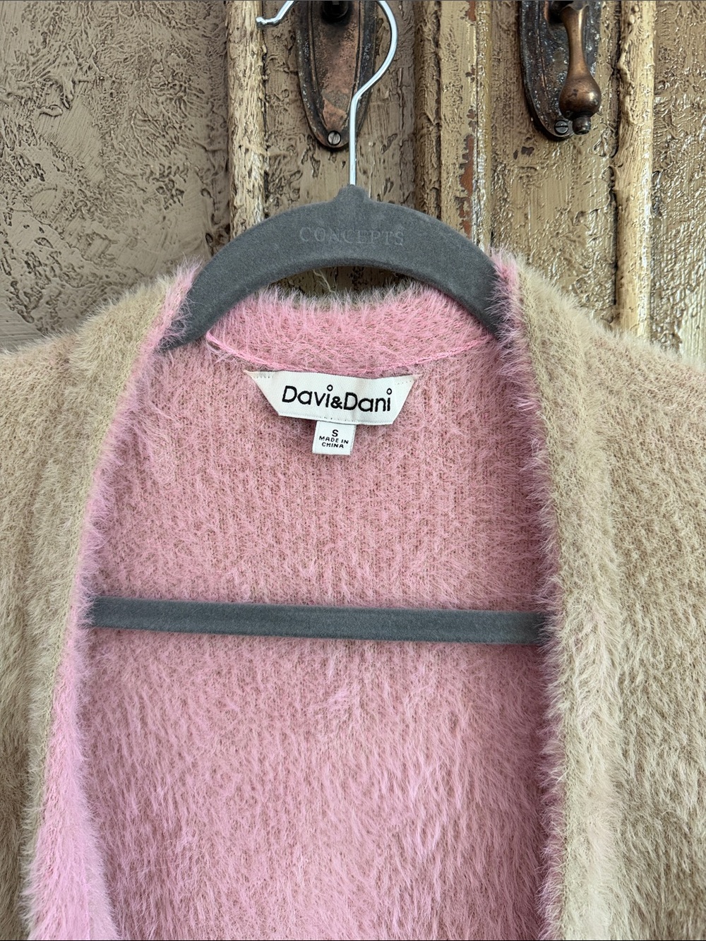 DAVI & DANI Beige Cardigan with Pink Floral Accents - Picture 2 of 3
